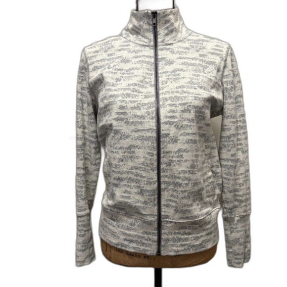 Zyia Active Cream Combo Zip Up Jacket Pockets Athleisure Stretch Knit Size Small - Picture 2 of 5